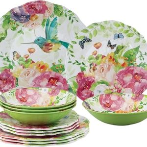 12-Piece Melamine Dinnerware Set, Includes Dinner Plates, Salad Plates, Bowls, S